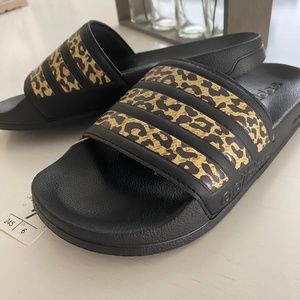 Adidas adilette leopard print women’s slides size 7